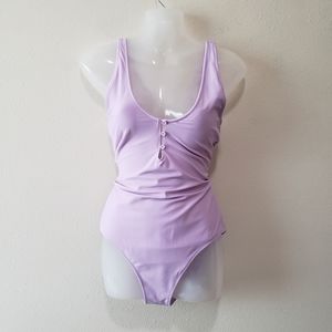 Aerie Full Coverage One Piece Swimsuit in Lilac Purple Women's Size Medium Long